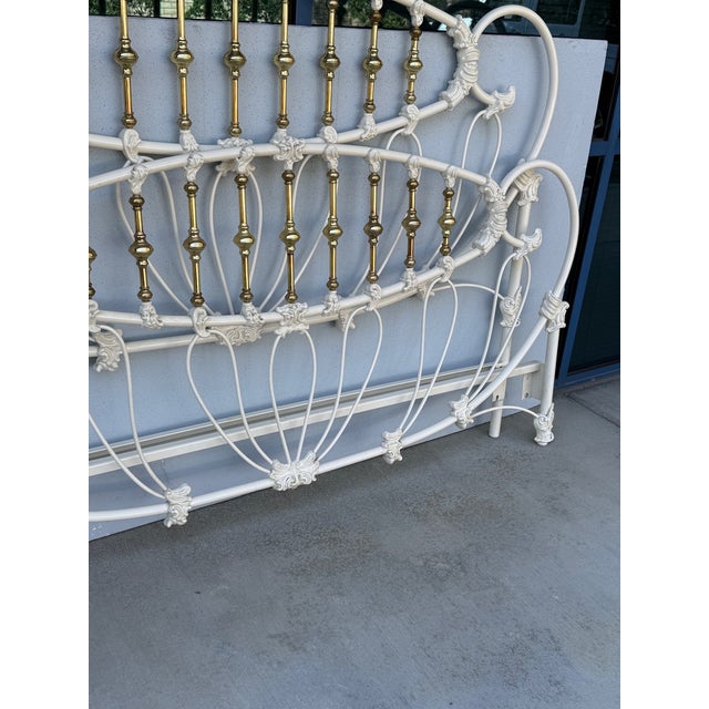 Vintage Elliotts Design White Enameled King Headboard & Footboard Bed No Rails For Sale - Image 11 of 12