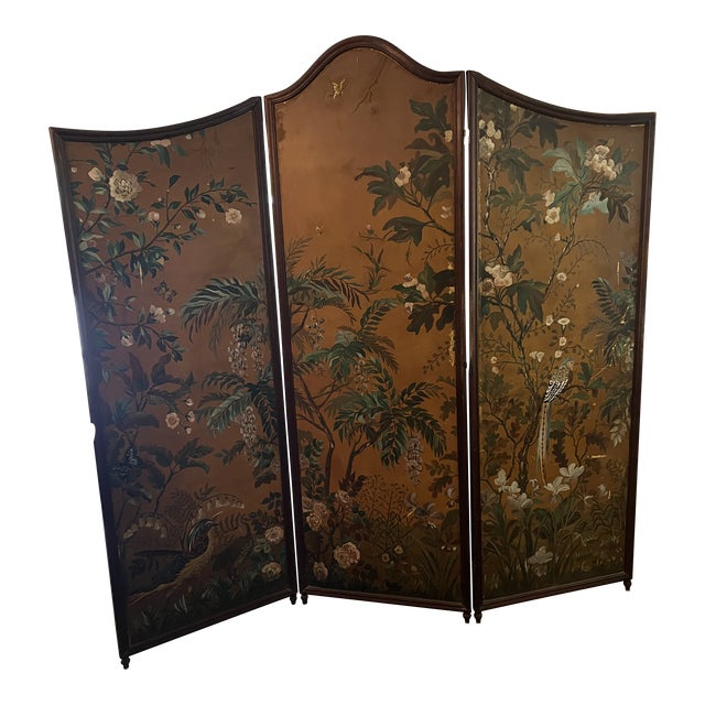Old Hand Painted Bird Screen/ Room Divider Chairish