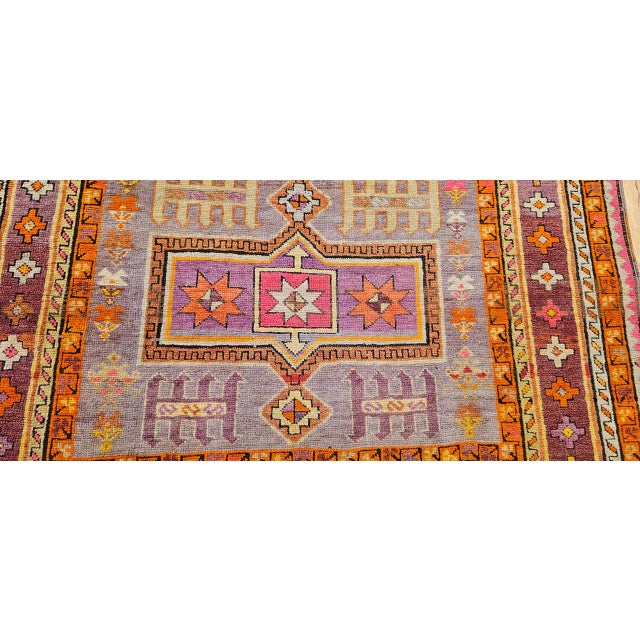 Vintage Moroccan Tribal Rug, Hand-Knotted Wool, Geometric Pattern, Yellow & Purple, 4' X 7' For Sale - Image 14 of 17