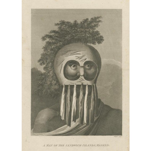 Sandwich Islands Masked Man – Hawaiian Portrait, Captain Cook Voyage Engraving, c.1777 This striking ethnographic portrait...