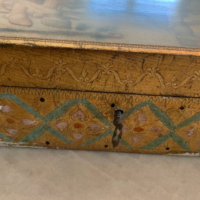 Shabby Chic 1970s Florentine Gilt Hand-Painted Locking Treasure/Jewelry Box For Sale - Image 3 of 9