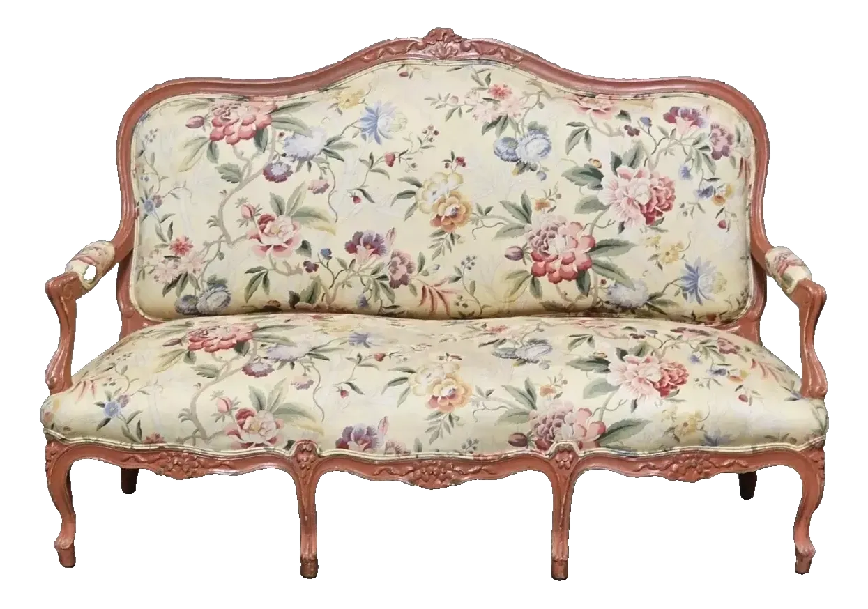 Early 20th Century French Louis XV Style Carved Sofa Red Painted