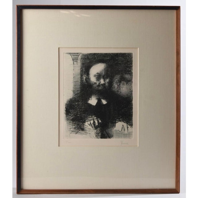 American Social Realist artist Jack Levine (1915–2010) Original pencil-signed etching and drypoint Rabbi in His Study...