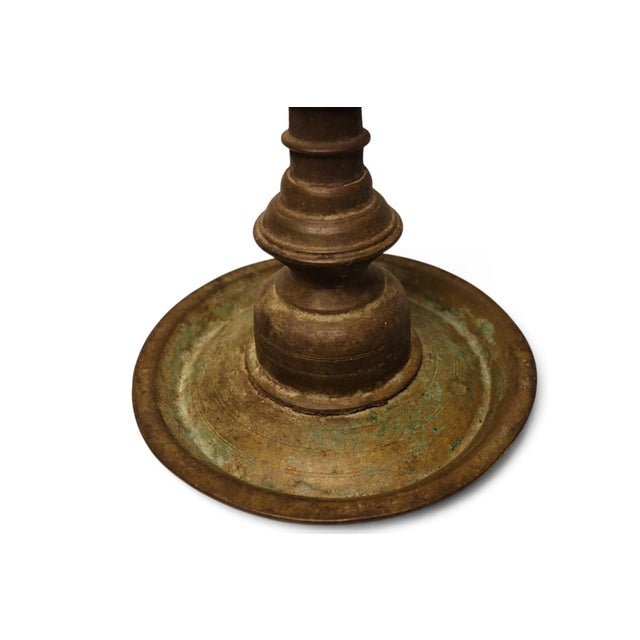 Large Antique Indian Brass Diya Samai Pooja Temple Oil Lamp, 1920s For Sale - Image 11 of 18