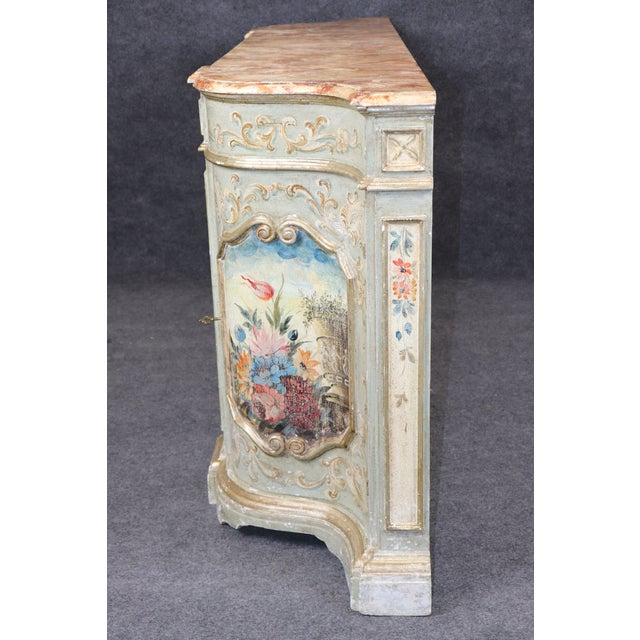 Stone Italian Venetian Style Distressed Painted Sideboard With Faux Marble Top For Sale - Image 7 of 14