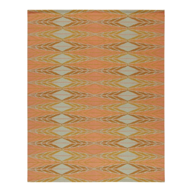 Rug & Kilim’s Scandinavian Style kilim in Orange, Gold & Blue Geometric Pattern - 3x12 For Sale