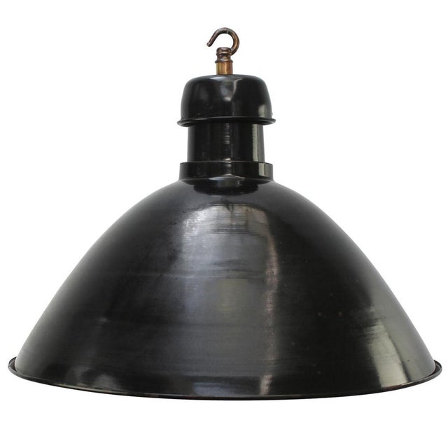 Vintage Industrial French Black Enamel Pendant Light from Gal, France For Sale - Image 5 of 5