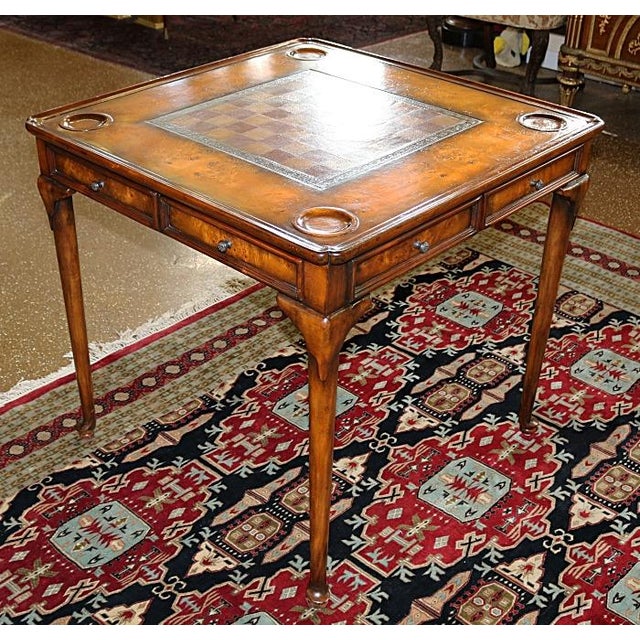 Theodore Alexander Burled Walnut Leather Top Game Table Chairish