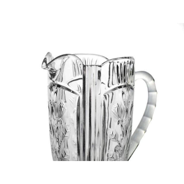 Mid 20th Century Vintage Cut Etched Floral Design Clear Crystal Glass Pitcher For Sale - Image 5 of 6