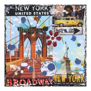 New York City - Pop Art Landscape Collage on Canvas Original Artwork by Marion Duschletta