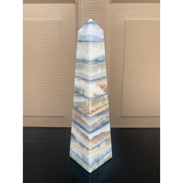 Stone Late 20th Century Neoclassical Grand Tour Solid Marble Blue, Tan, and White Obelisk For Sale - Image 7 of 8