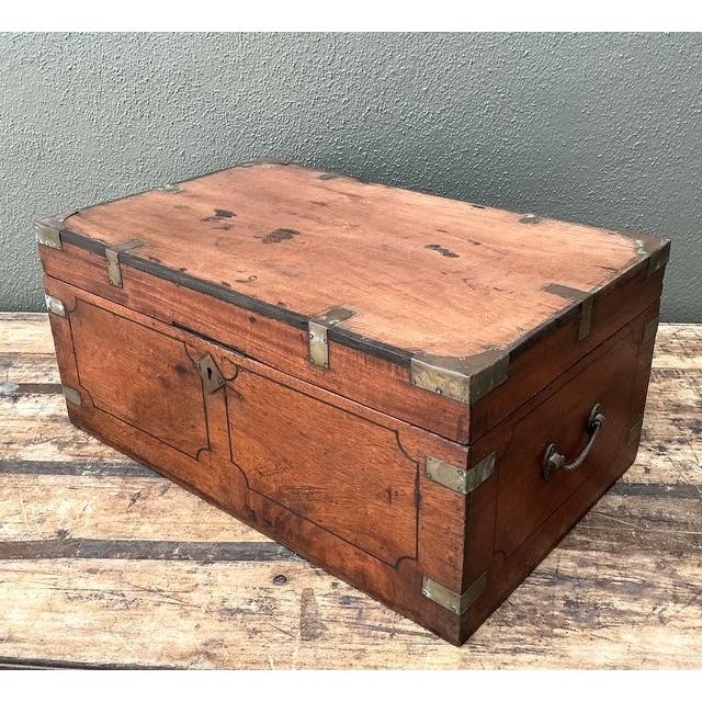 Vintage Campaign Wood Box With Brass Detail For Sale - Image 10 of 13