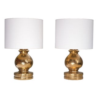 Gold Glazed Ceramic Table Lamps by Aldo Londi for Bitossi for Luxus Vittsjö, 1970s, Set of 2 For Sale