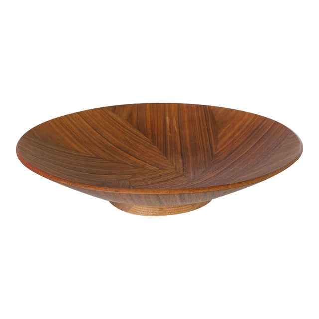 Mid Century Gladmark Walnut Inlaid Serving Bowl For Sale