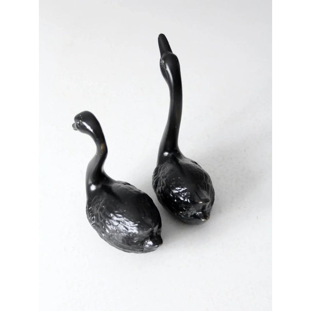 Vintage Painted Brass Black Swans Pair For Sale - Image 6 of 10