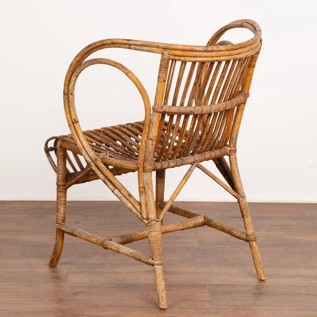 Vintage Set of 4 Bamboo Wicker Arm Chairs by Robert Wengler, Denmark 1960's For Sale - Image 6 of 13