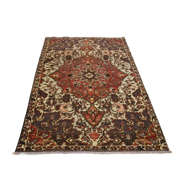 Persian Vintage Medallion Persian Bakhtiari Wool Rug With Red Color For Sale - Image 3 of 7