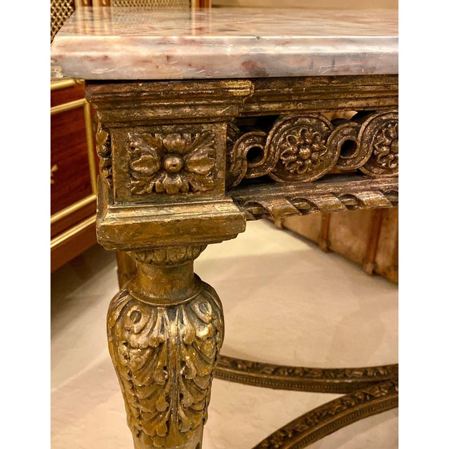 Copper Maison Jansen, Louis XVI Center Table, Marble, Giltwood, France, 20th C. For Sale - Image 8 of 18