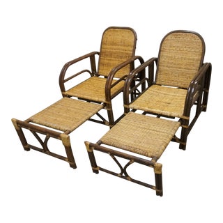 1960s Art Deco Style Bamboo Lounge Chairs- A Pair For Sale