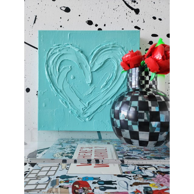 Paint Aqua Abstract Heart Painting For Sale - Image 7 of 9