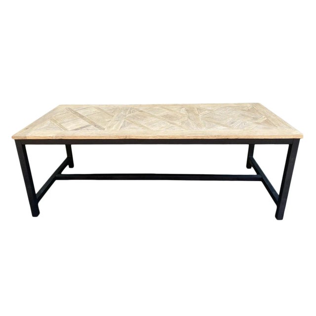 Wood Modern Vintage Elm Parquet Dining Table For Sale - Image 7 of 7