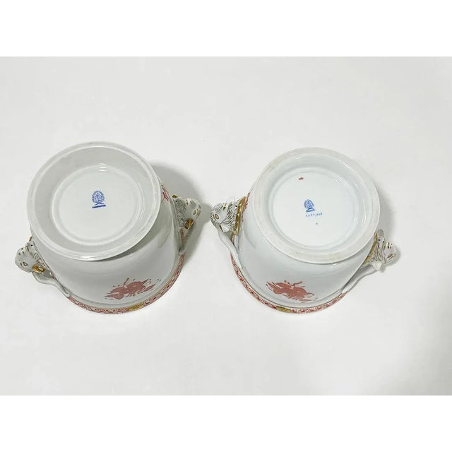 Hungarian Porcelain Apponyi Orange Cachepots from Herend, 1960s, Set of 2 For Sale - Image 3 of 9