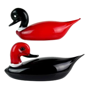 Vintage Murano Red Black White Italian Art Glass Male Female Decoy Duck Bird Sculptures - A Pair