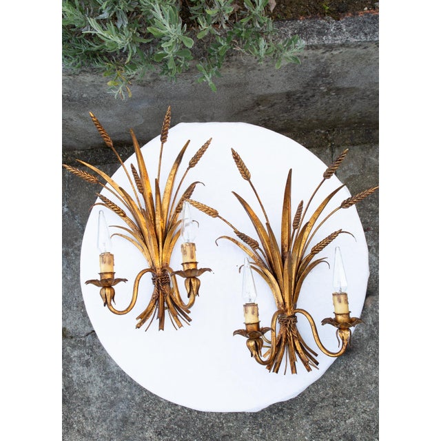 Italian Gilt Metal Wall Sconces with Leaves and Ears of Wheat, 1970s, Set of 2 For Sale - Image 11 of 11