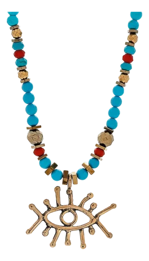 Guardian Evil Eye Pendant Turquoise Stone Beaded Necklace