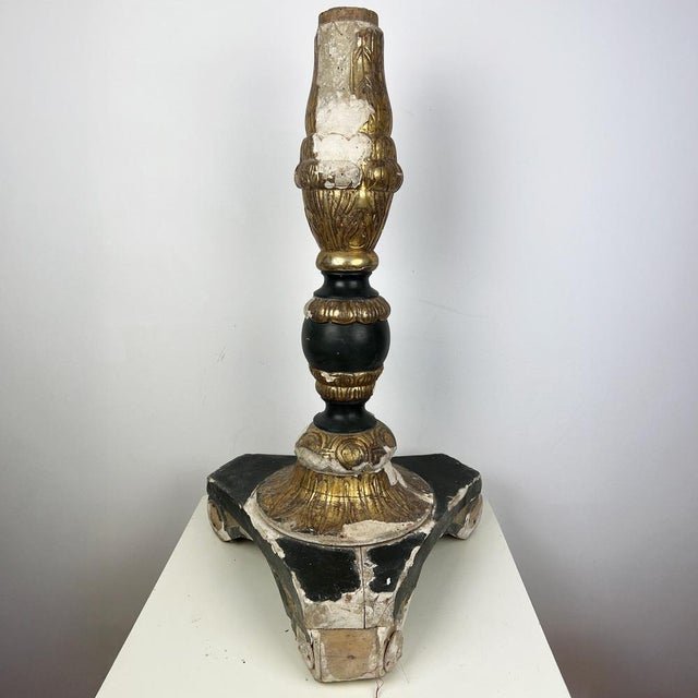 - Extra large Baroque Italian fragment of antique salvaged carved wood altar candlestick - Estimated late 17th to mid 18th...