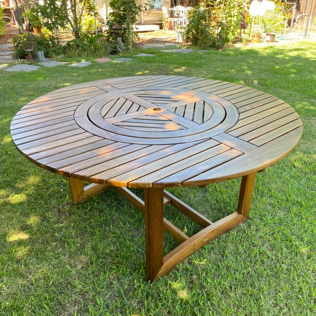 Outdoor Wood Table With Lazy Suzy Center - 63" Round For Sale - Image 14 of 18