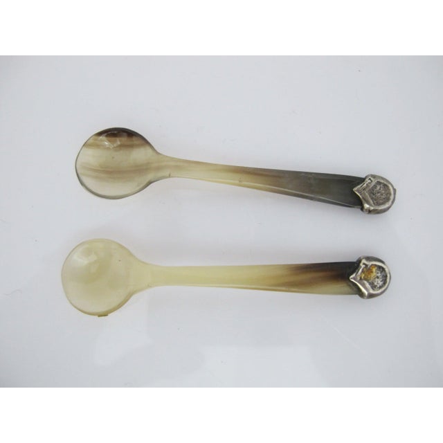 Vintage Natural Horn Sterling Silver Floral Mounted Caviar Serving Spoon Set of 5 For Sale In Portland, OR - Image 6 of 13