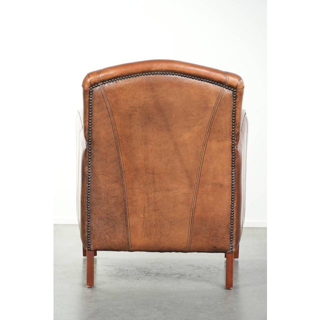 Art Deco Style Sheepskin Armchair in with Wooden Armrests For Sale - Image 4 of 12