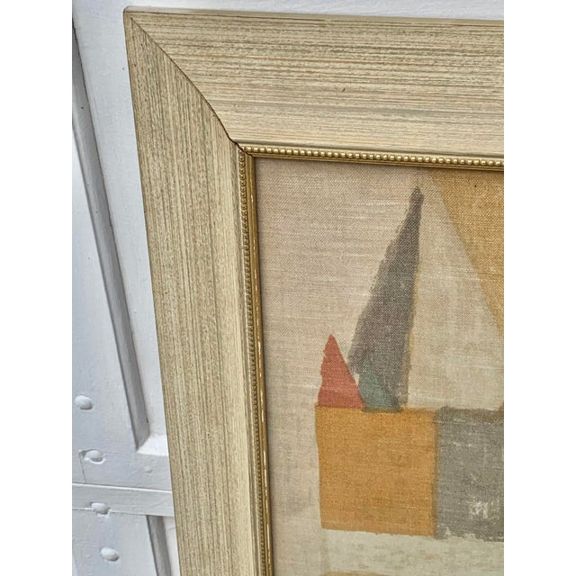Mid-Century Modern Framed Large Vintage Decorative Linen With Cityscape For Sale - Image 3 of 12