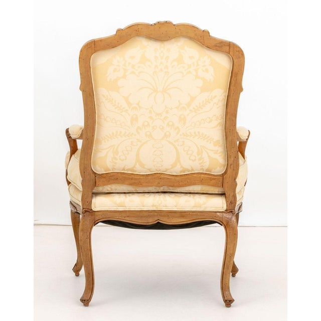 Textile Louis XV Style Wool Damask Upholstered Fauteuil For Sale - Image 7 of 8