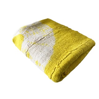 African Bogolan Textile Mud Cloth Yellow & White 40" by 60" For Sale