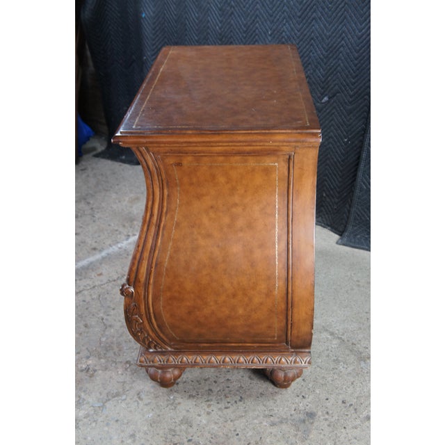 Brown Vintage French Louis XVI Tooled Leather Bombe Chest Dresser Commode 44" For Sale - Image 8 of 12