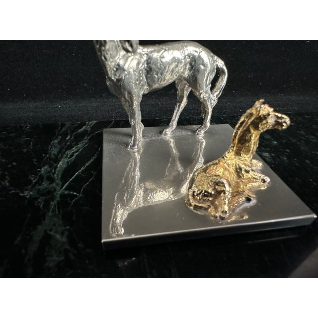 Late 20th Century Late 20th Century Silver and Gold-Tone Horse and Foal Figurine on Base For Sale - Image 5 of 11