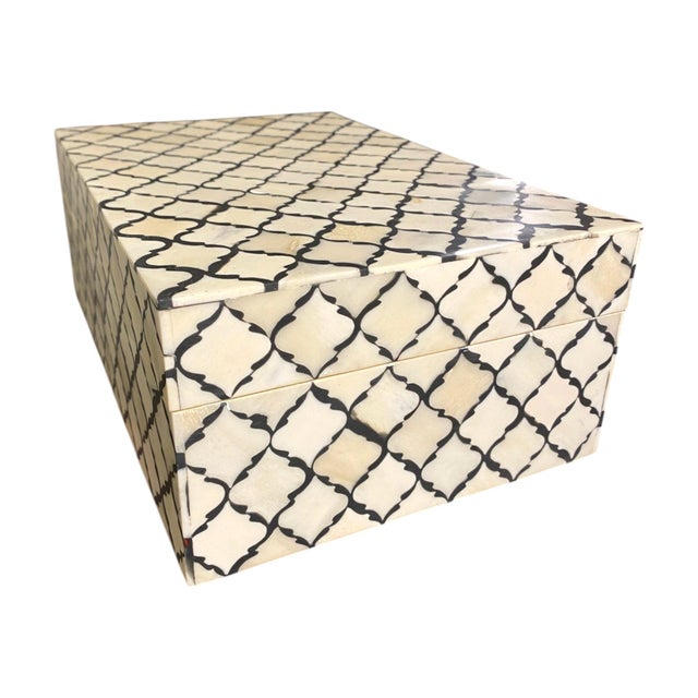 2010s Restoration Hardware Trellis Jewelry Box Bone Inlay Wood Grey Modern Decor For Sale - Image 5 of 8