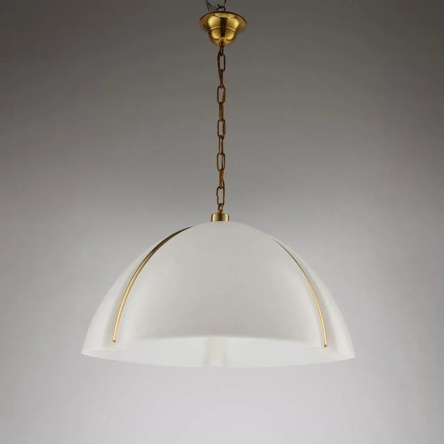 Large White Plastic and Brass Pendant Lamp by Siva Poggibonsi for Arcobaleno, Italy, 1960s For Sale - Image 6 of 11