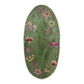 1930s Green Oval Chinese Art Deco Rug For Sale