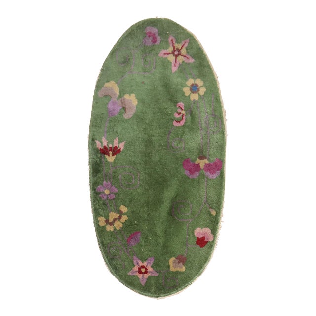 1930s Green Oval Chinese Art Deco Rug For Sale