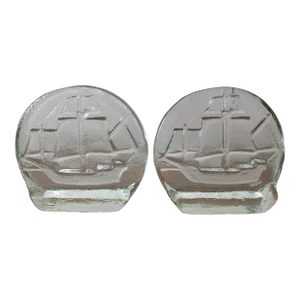 Mid 20th Century Blenko Glass Ship Bookends a Pair