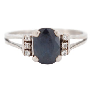 Gold Sapphire Diamond Ring, Size 7.75 For Sale