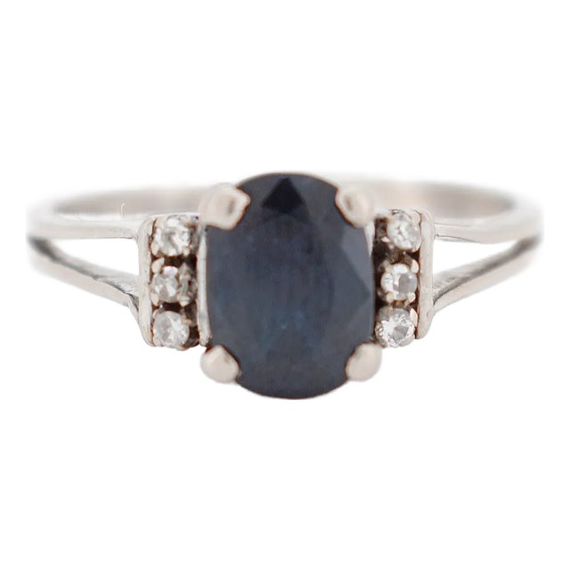 Gold Sapphire Diamond Ring, Size 7.75 For Sale