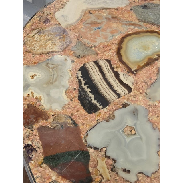 Wood Vintage Semi-Precious Stones Lucite Encased Coffee Table Folk Art Boho Chic Mid-Century MCM For Sale - Image 7 of 10