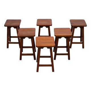 Brutalist Oak Stools, Holland, 1970s, Set of 6 For Sale
