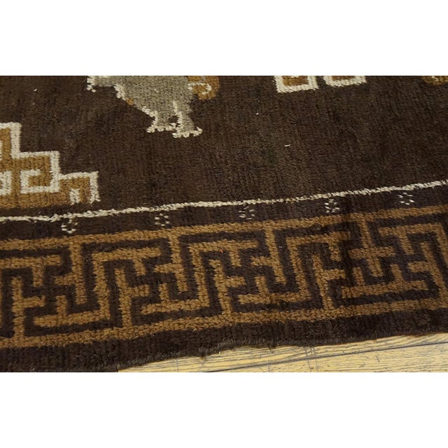 1900s Brown Medallion Antique Chinese Mongolian Rug 5' 9''x7' 10'' Handknotted Wool Carpet For Sale - Image 4 of 7