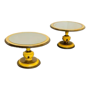 Pair of Neoclassical Low End / Side Tables, Jansen Style, Gilt, Glass Top