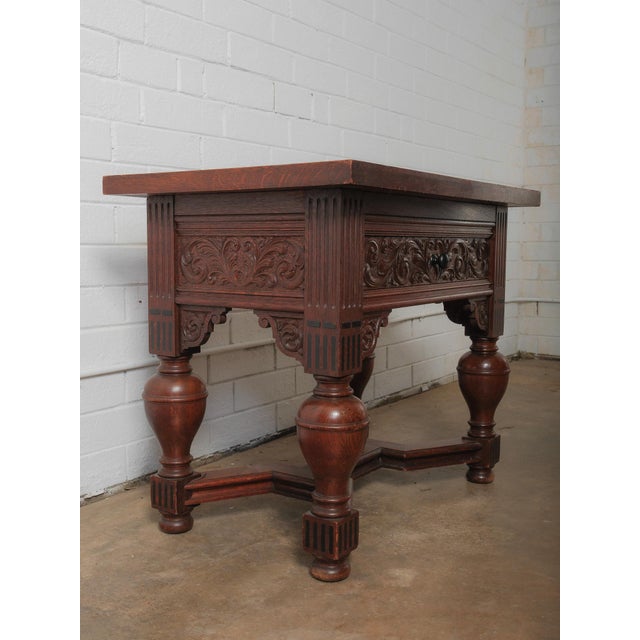 Antique Renaissance Revival Carved Oak Table | Late 19th Century For Sale - Image 4 of 9